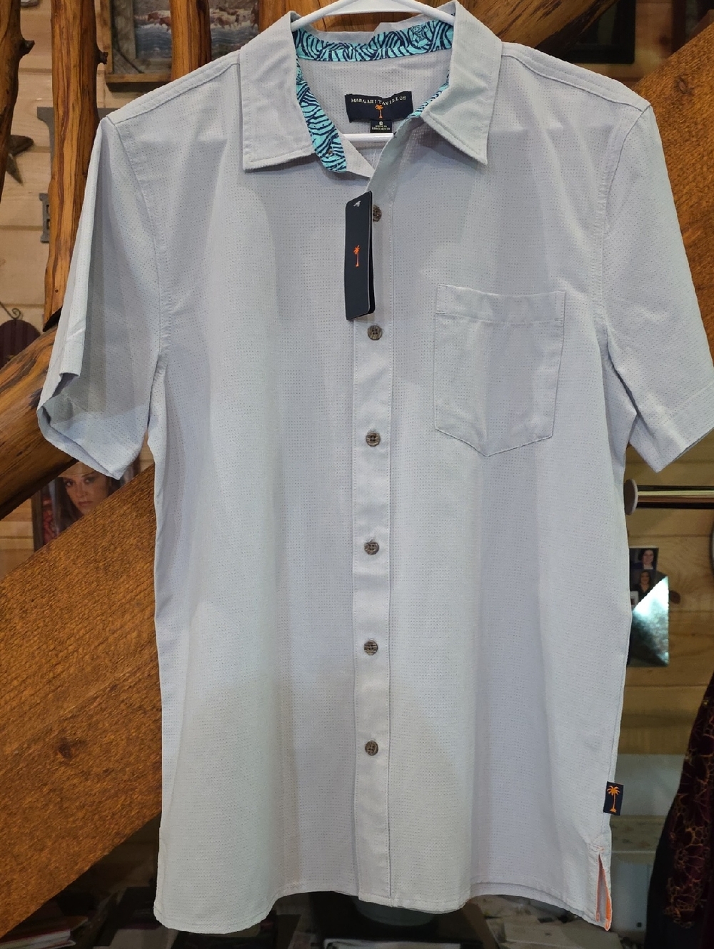 Margaritaville Light Blue Short-Sleeve Button-Up Shirt with Contrast Collar